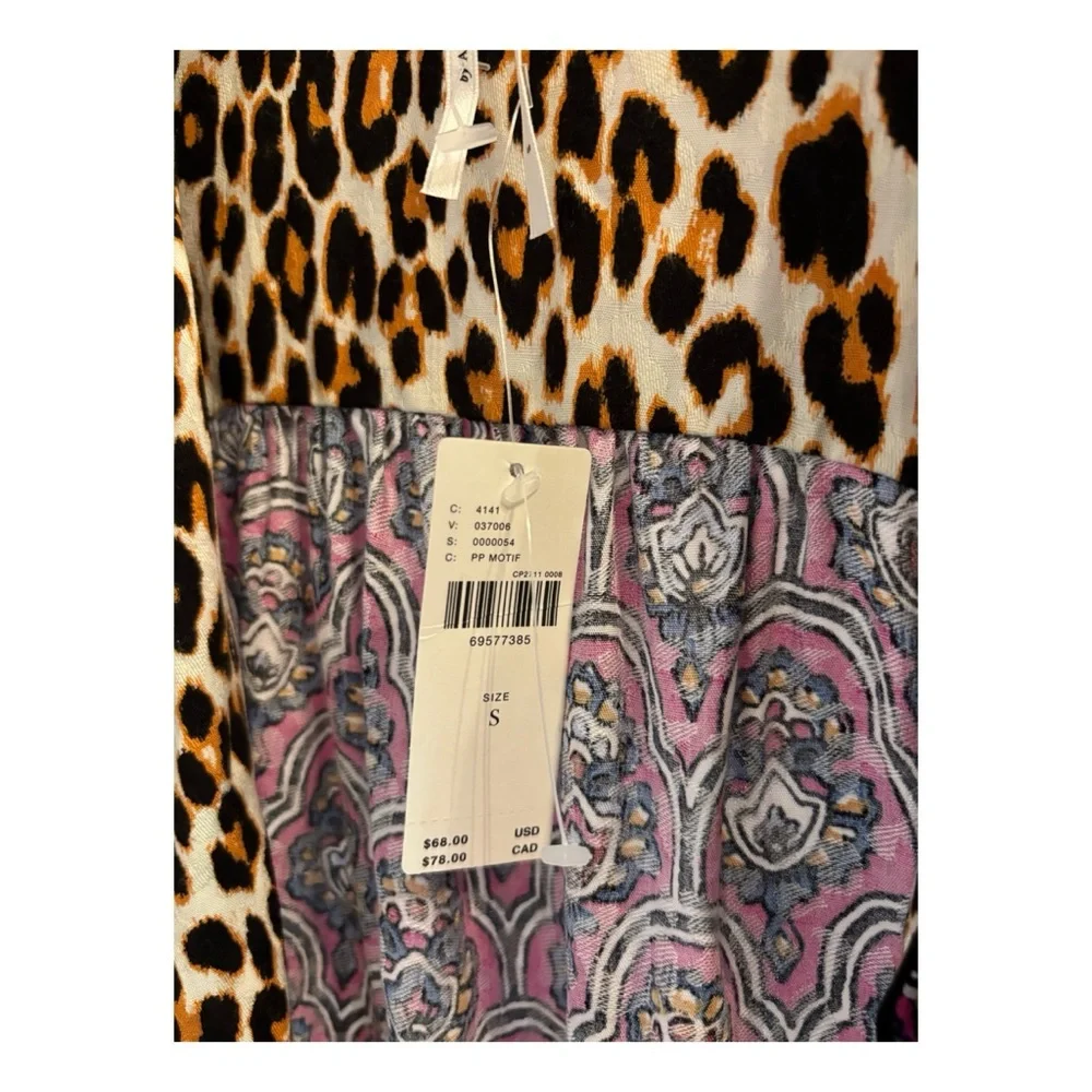 NWT Anthropologie Patterned Crop Tie Lounge Top in Purple Motif  Size Small
